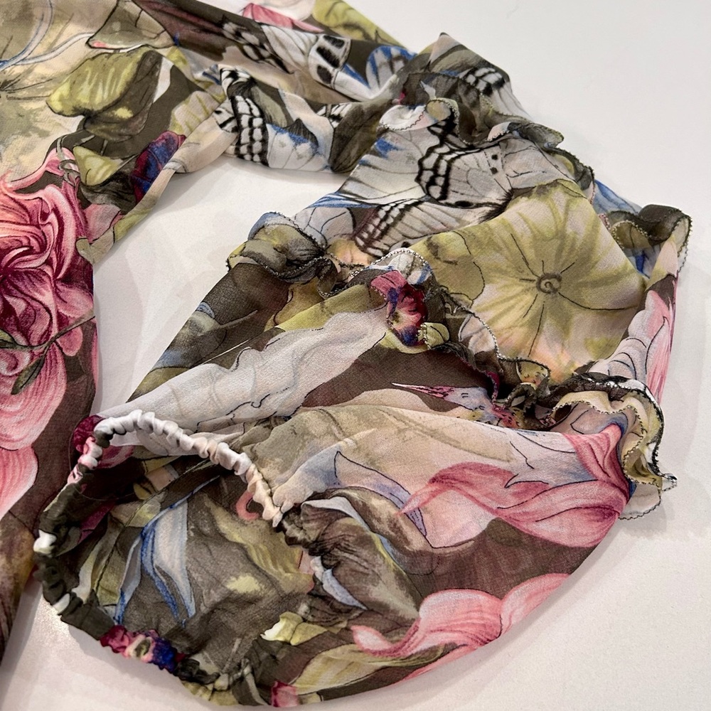 White House Black Market Sheer Watercolor Print Blouse - Picture 4 of 9